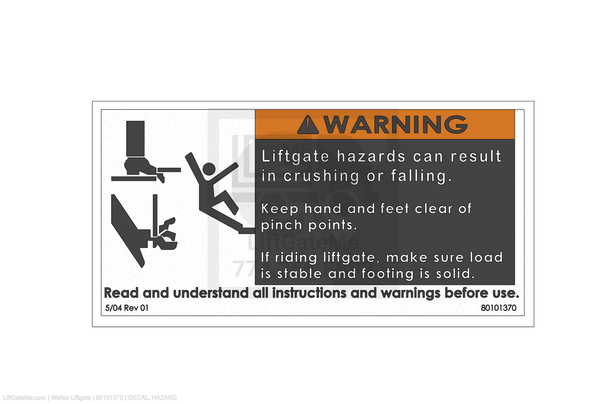 Waltco Liftgate Part Number 80101370 | decal, hazard