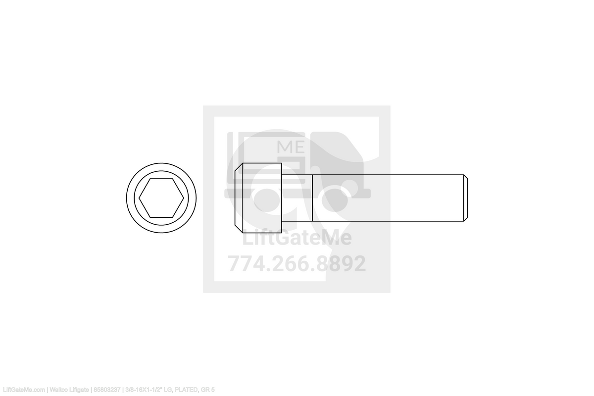 Waltco Liftgate Part Number 85803237 | 3/8-16x1-1/2" lg, plated, gr 5