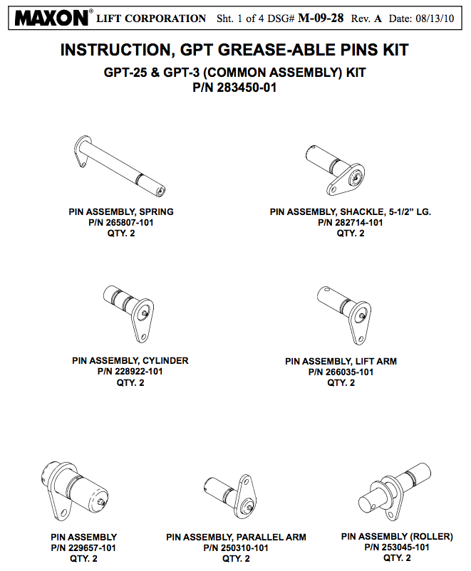 Maxon GPT Pin Kit - 283450-01