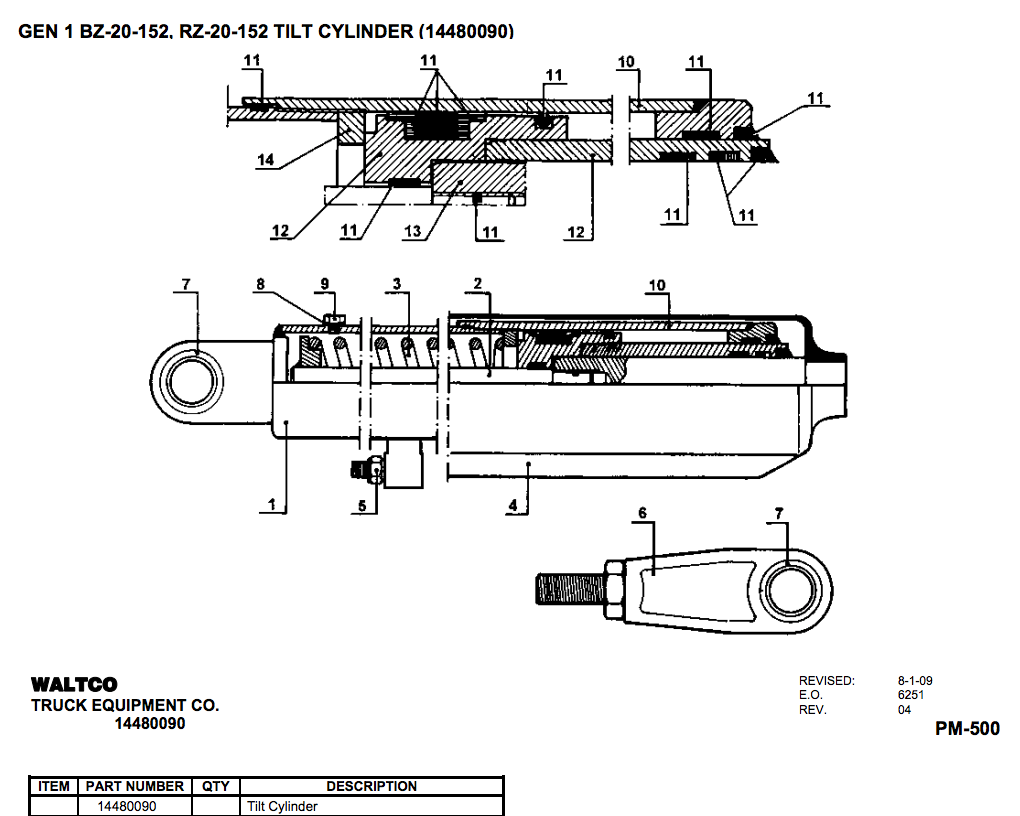 Waltco Liftgate 145 RZ-20 and BZ-20 Tilt Cylinder 14480090