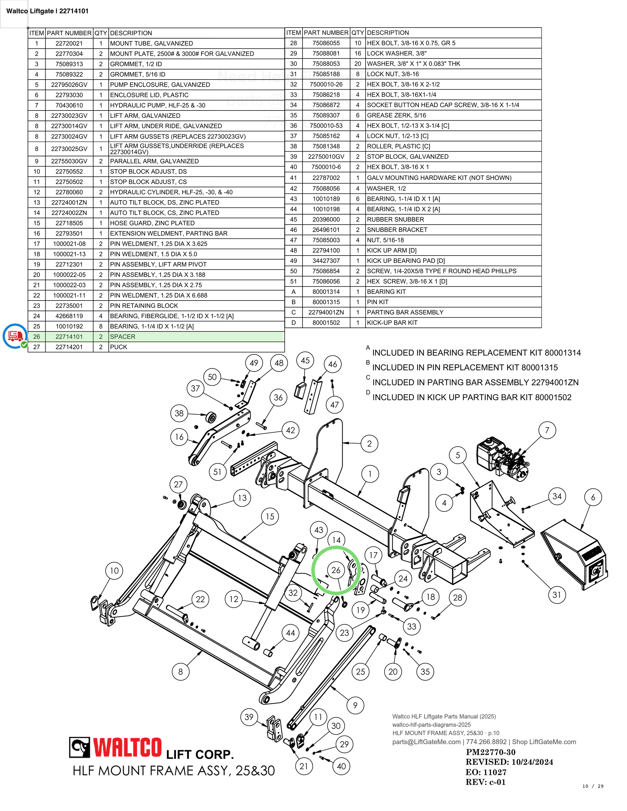 Maxon Liftgate | 227141-01 — HLF MOUNT FRAME ASSY, 25&30 · p.10 (Waltco HLF Parts Manual)