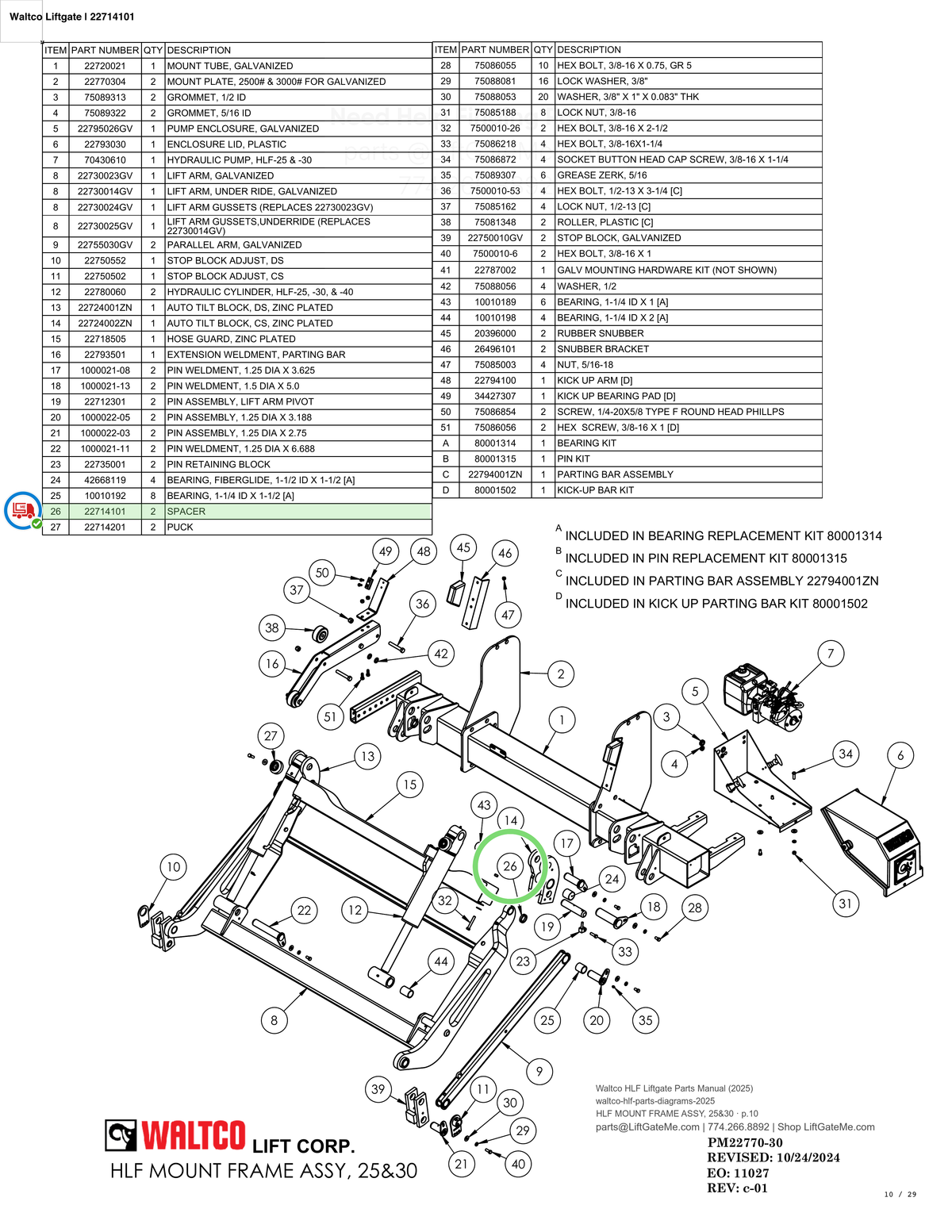 Maxon Liftgate | 227141-01 — HLF MOUNT FRAME ASSY, 25&30 · p.10 (Waltco HLF Parts Manual)