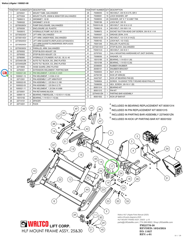 Waltco Liftgate | 1000021-08 — HLF MOUNT FRAME ASSY, 25&30 · p.10 (Waltco HLF Parts Manual)