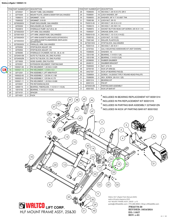 Waltco Liftgate | 1000021-13 — HLF MOUNT FRAME ASSY, 25&30 · p.10 (Waltco HLF Parts Manual)