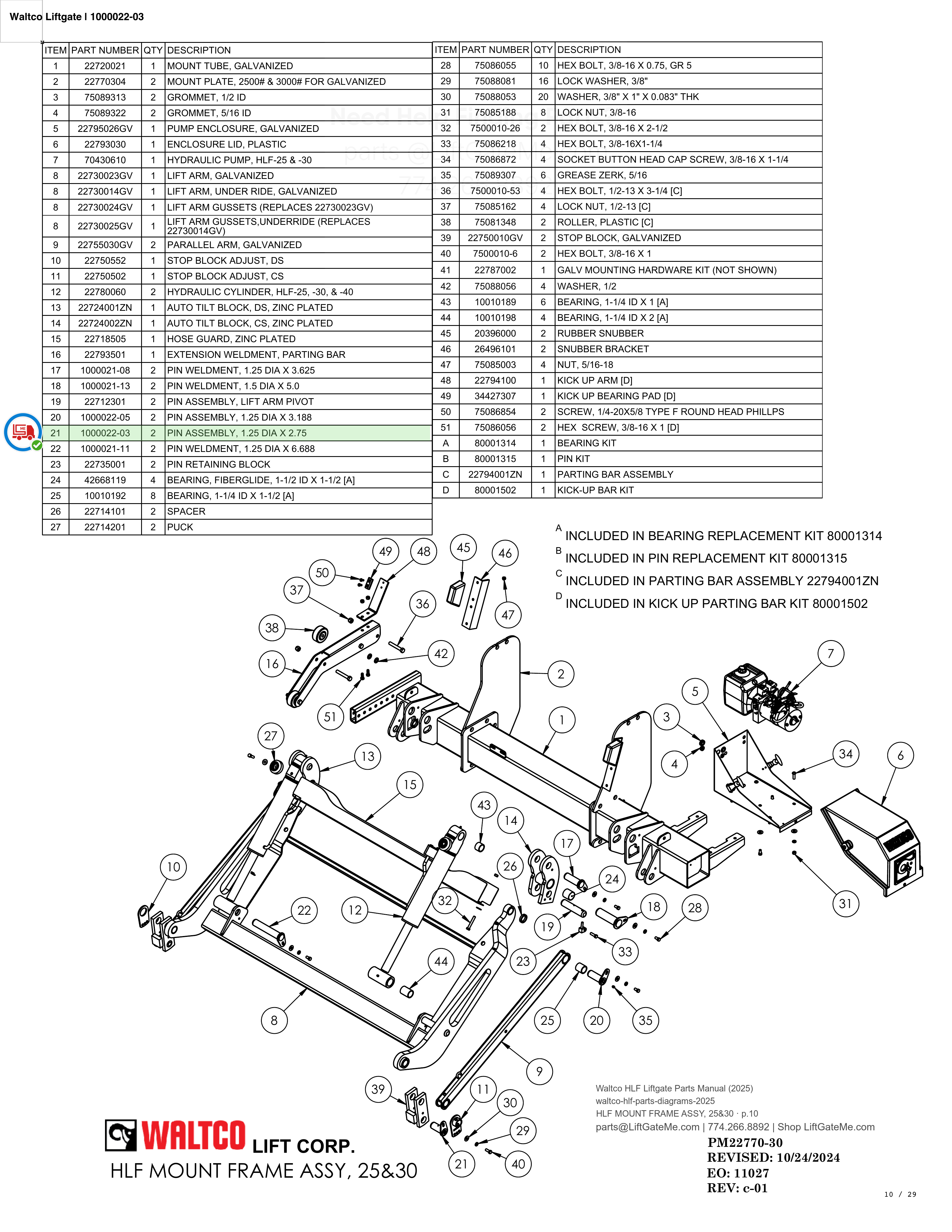 Waltco Liftgate | 1000022-03 — HLF MOUNT FRAME ASSY, 25&30 · p.10 (Waltco HLF Parts Manual)