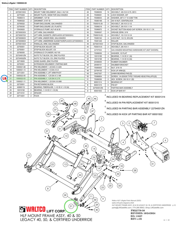 Waltco Liftgate | 1000022-03 — HLF MOUNT FRAME ASSY, 40 & 50 LEGACY 40, 50, & CERTIFIED UNDERRIDE · p.12 (Waltco HLF Parts Manual)