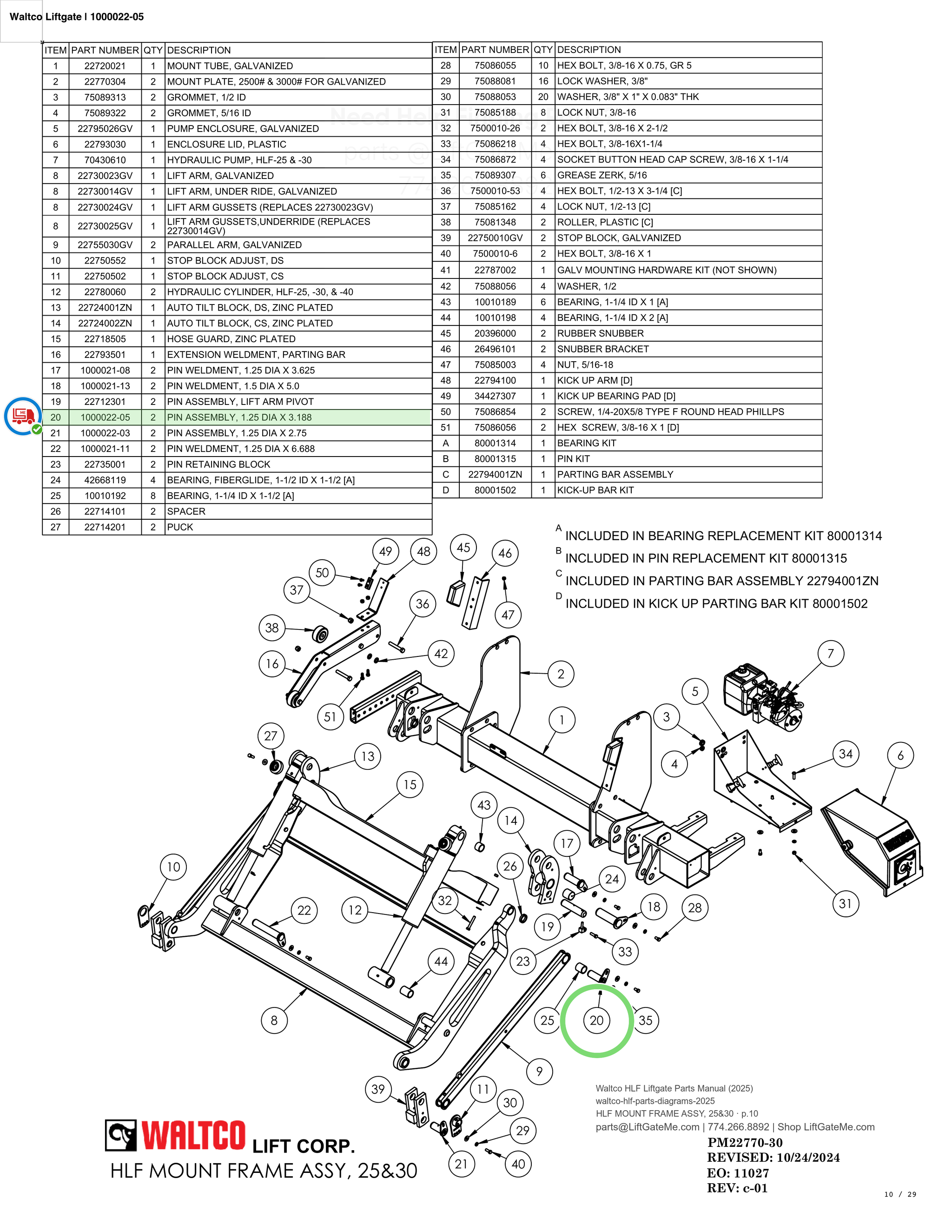 Waltco Liftgate | 1000022-05 — HLF MOUNT FRAME ASSY, 25&30 · p.10 (Waltco HLF Parts Manual)