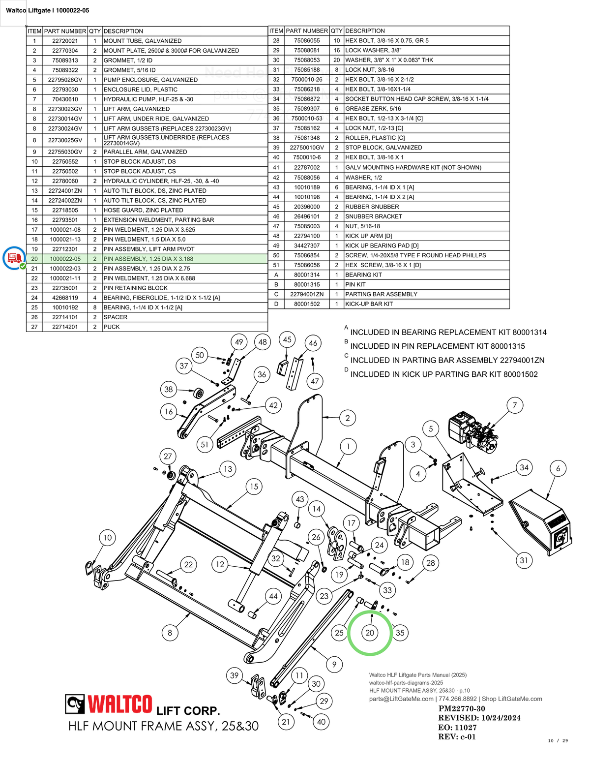 Waltco Liftgate | 1000022-05 — HLF MOUNT FRAME ASSY, 25&30 · p.10 (Waltco HLF Parts Manual)