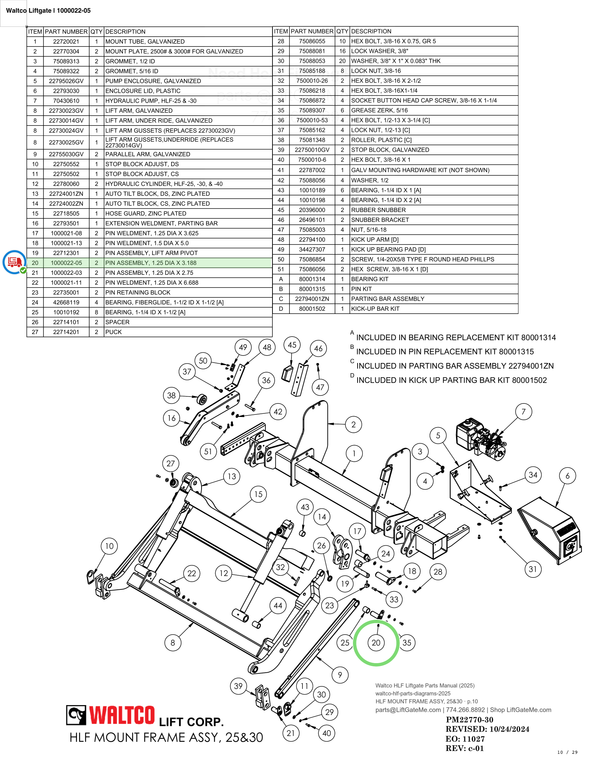 Waltco Liftgate | 1000022-05 — HLF MOUNT FRAME ASSY, 25&30 · p.10 (Waltco HLF Parts Manual)