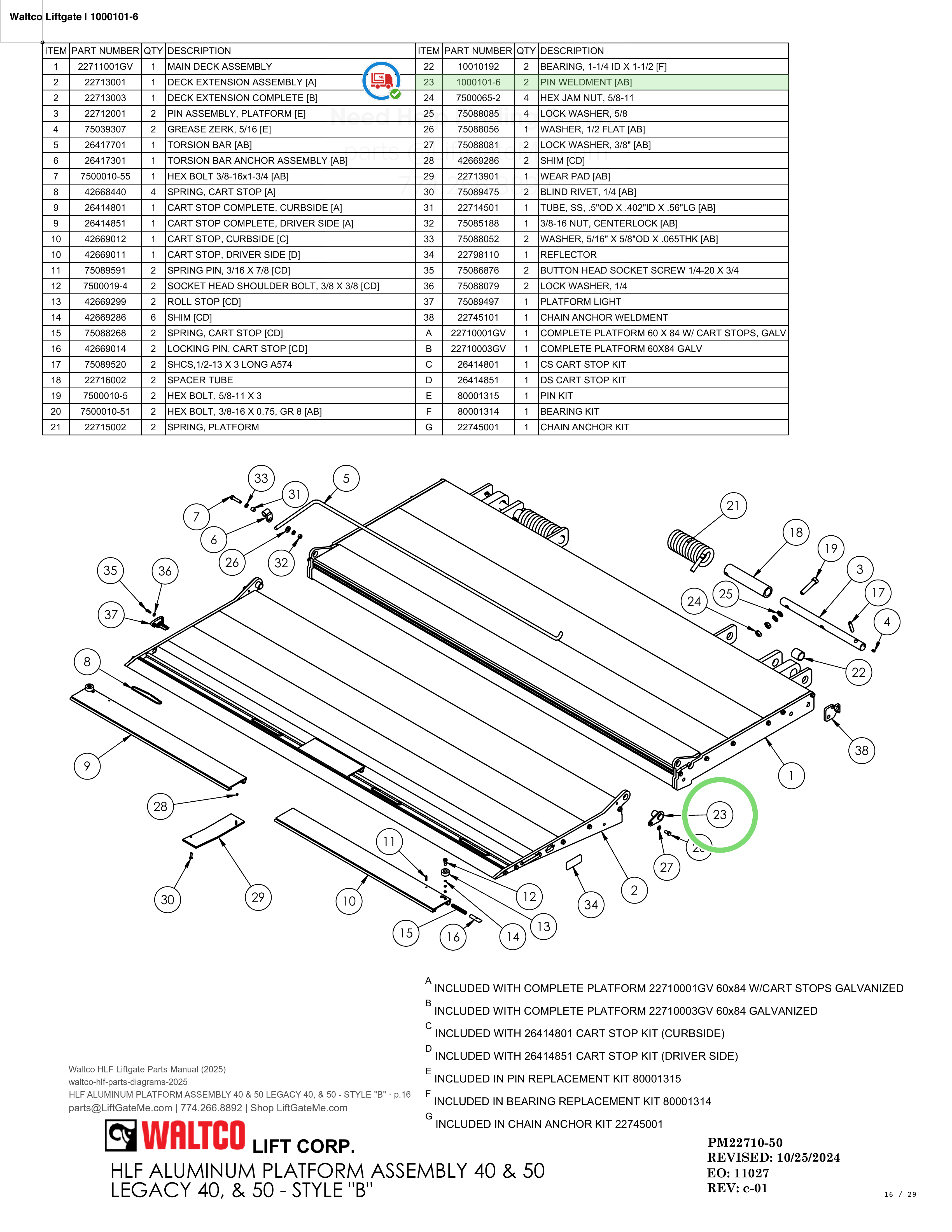 Waltco Liftgate | 1000101-6 — HLF ALUMINUM PLATFORM ASSEMBLY 40 & 50 LEGACY 40, & 50 - STYLE 