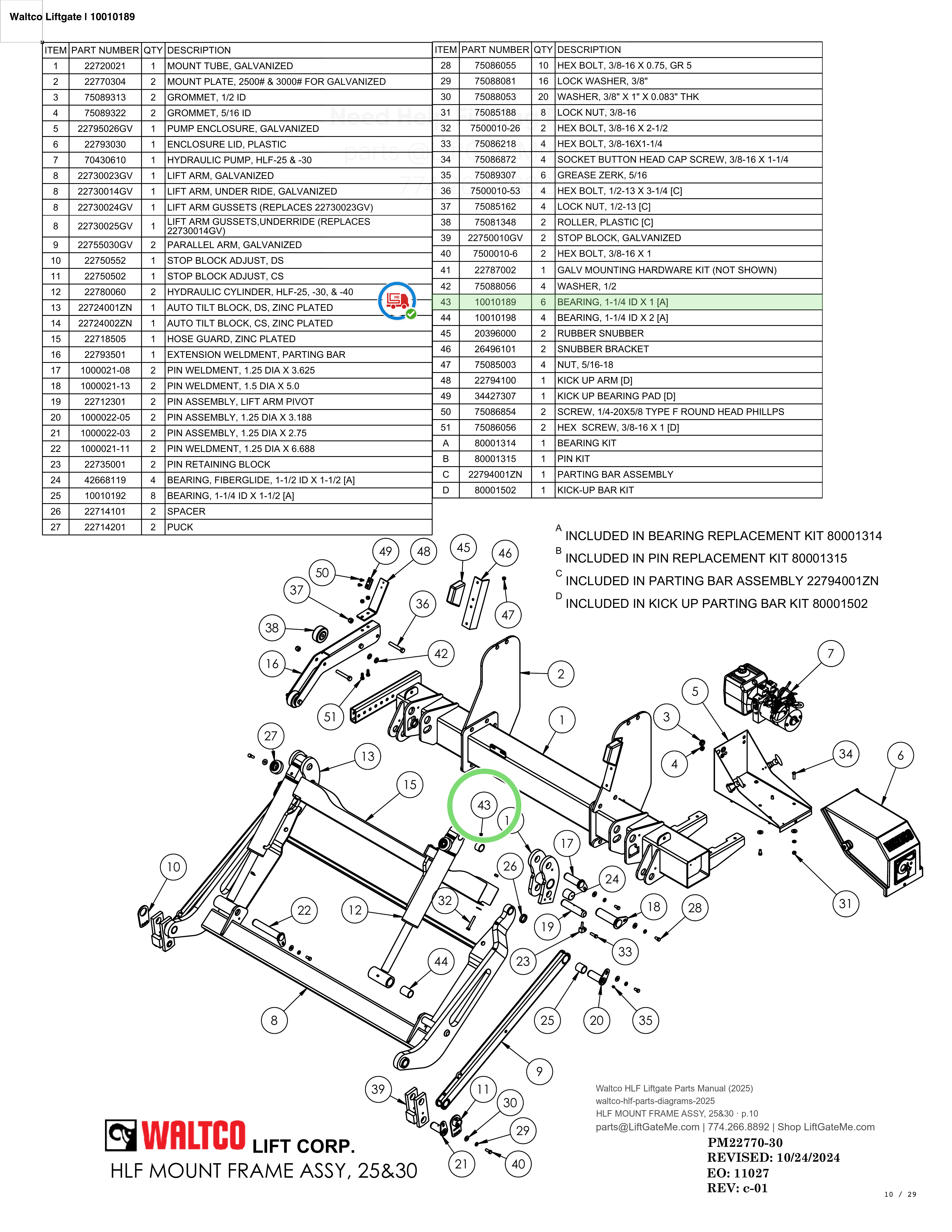 Waltco Liftgate | 10010189 — HLF MOUNT FRAME ASSY, 25&30 · p.10 (Waltco HLF Parts Manual)