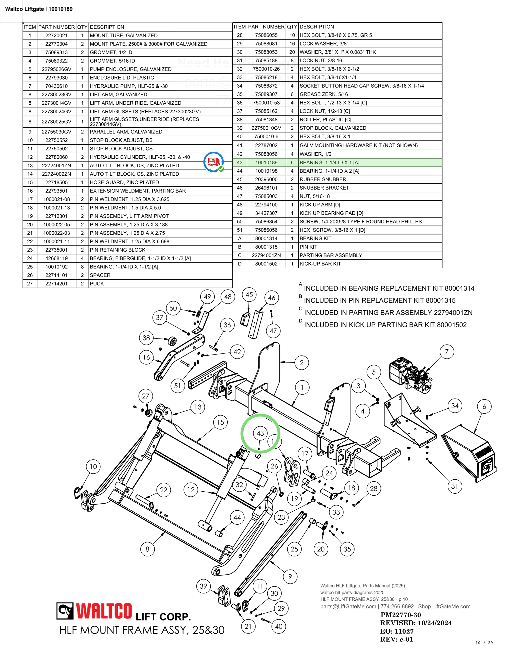Waltco Liftgate | 10010189 — HLF MOUNT FRAME ASSY, 25&30 · p.10 (Waltco HLF Parts Manual)