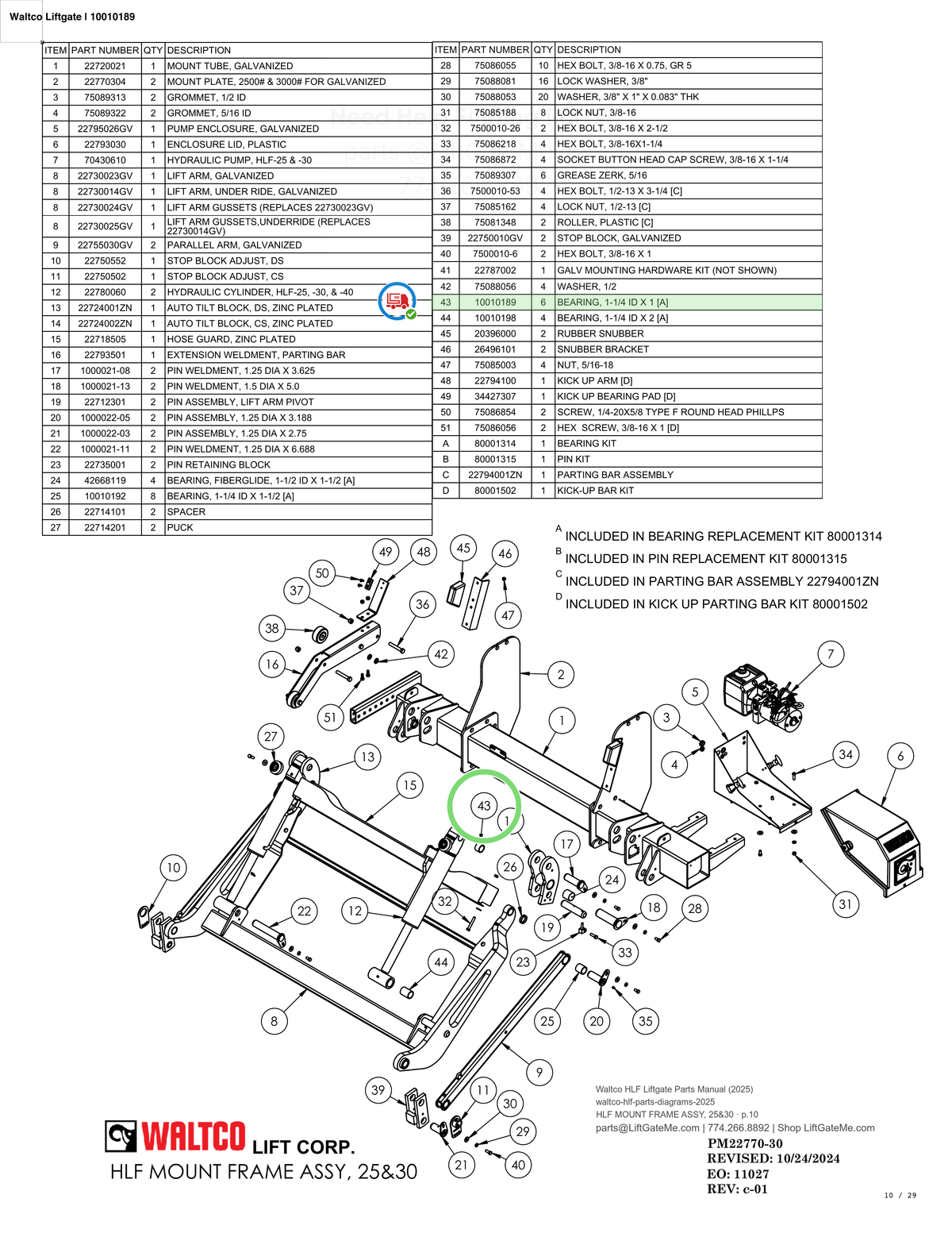 Waltco Liftgate | 10010189 — HLF MOUNT FRAME ASSY, 25&30 · p.10 (Waltco HLF Parts Manual)