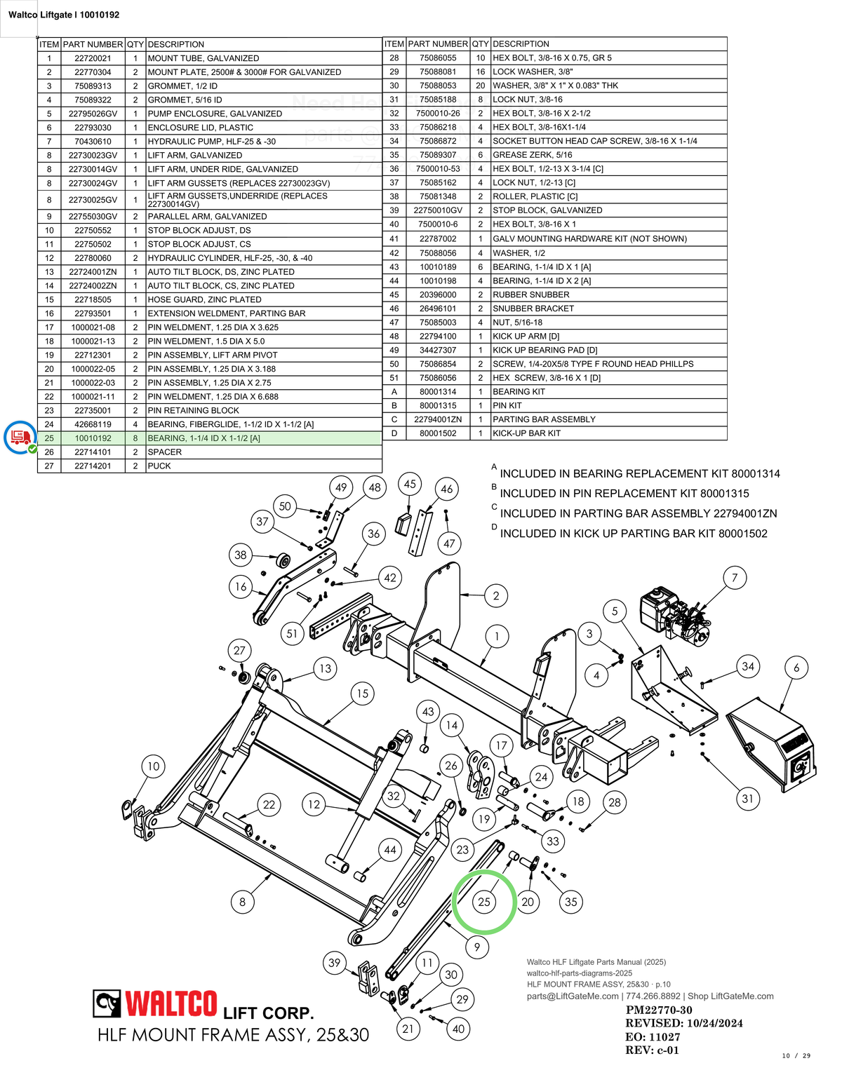 Waltco Liftgate | 10010192 — HLF MOUNT FRAME ASSY, 25&30 · p.10 (Waltco HLF Parts Manual)
