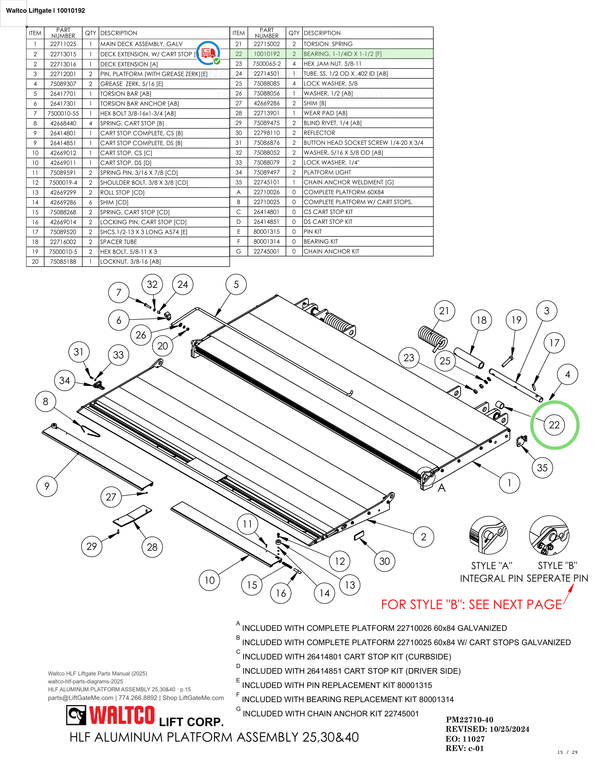 Waltco Liftgate | 10010192 — HLF ALUMINUM PLATFORM ASSEMBLY 25,30&40 · p.15 (Waltco HLF Parts Manual)