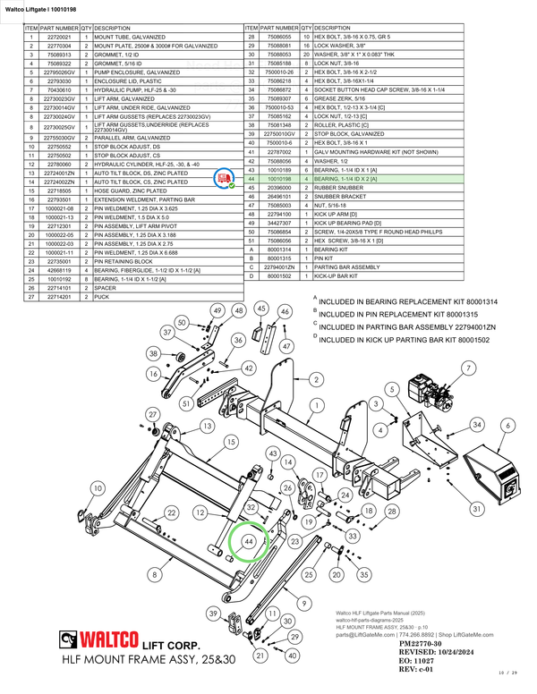 Waltco Liftgate | 10010198 — HLF MOUNT FRAME ASSY, 25&30 · p.10 (Waltco HLF Parts Manual)