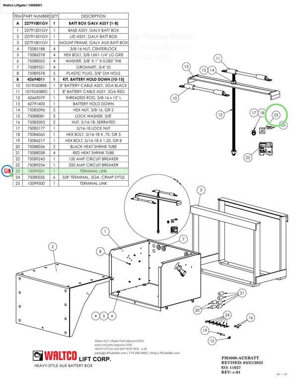 Waltco Liftgate | 10099501 — HEAVY-STYLE AUX BATTERY BOX · p.26 (Waltco HLF Parts Manual)