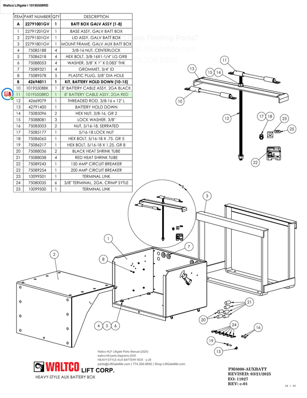 Waltco Liftgate | 10195508rd — HEAVY-STYLE AUX BATTERY BOX · p.26 (Waltco HLF Parts Manual)