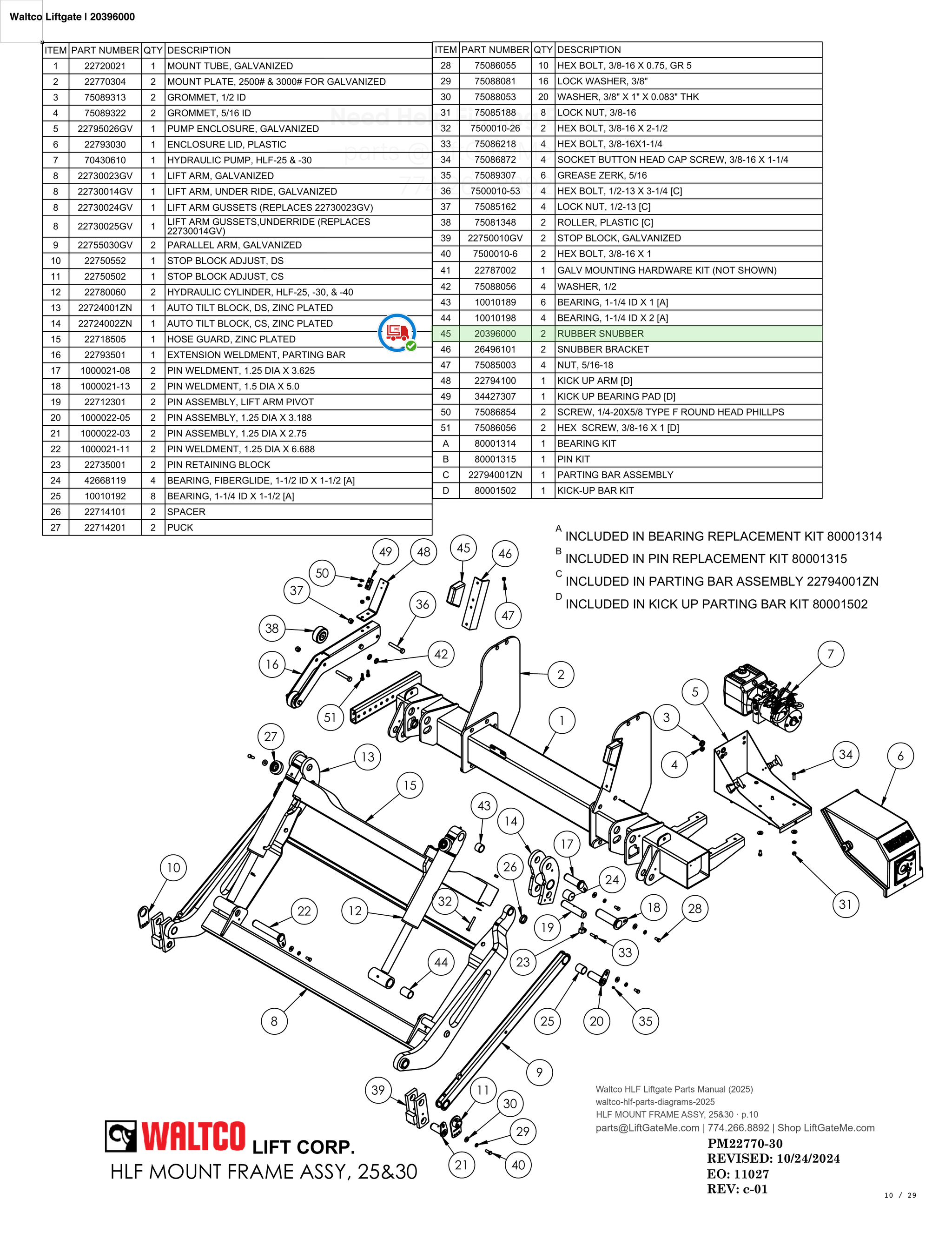 Waltco Liftgate | 20396000 — HLF MOUNT FRAME ASSY, 25&30 · p.10 (Waltco HLF Parts Manual)