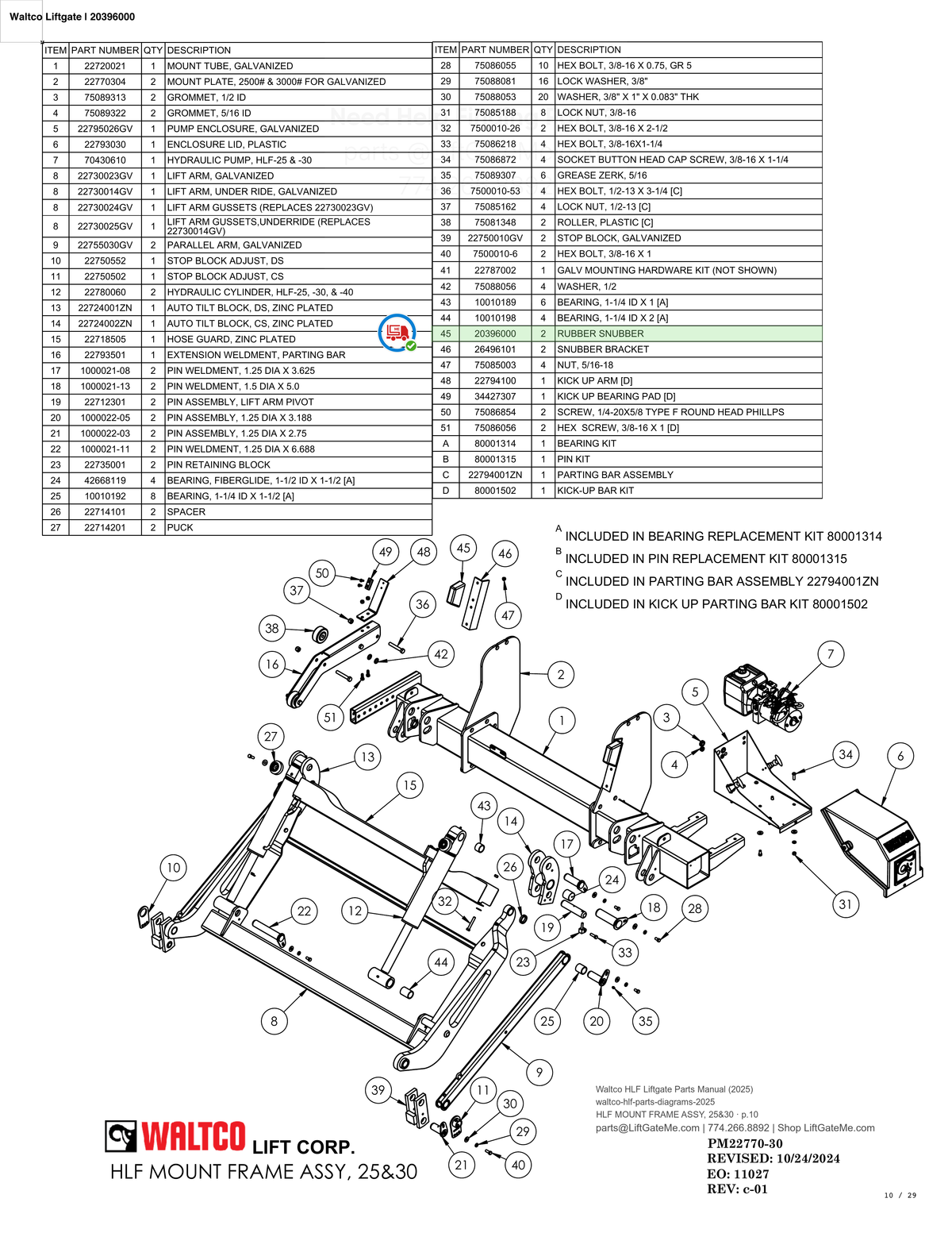 Waltco Liftgate | 20396000 — HLF MOUNT FRAME ASSY, 25&30 · p.10 (Waltco HLF Parts Manual)