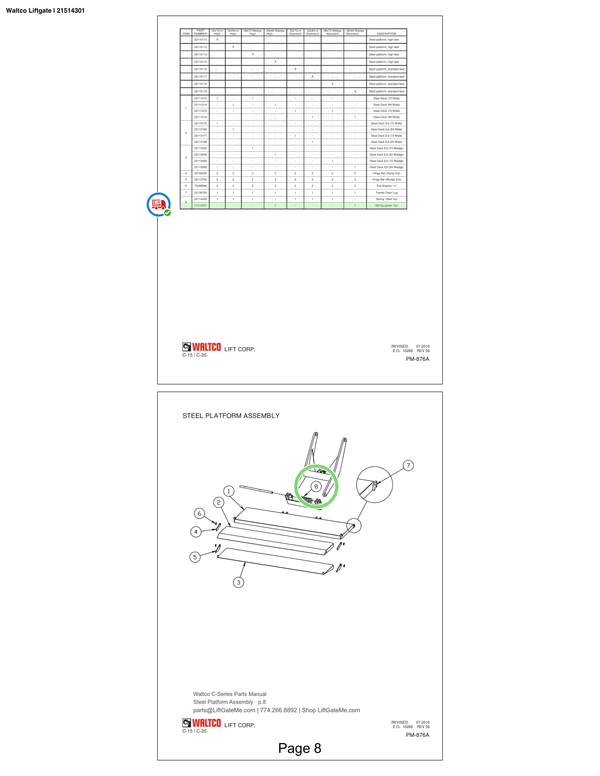Waltco Liftgate | 21514301 — Steel Platform Assembly · p.8 (Waltco C-Series Parts Manual)
