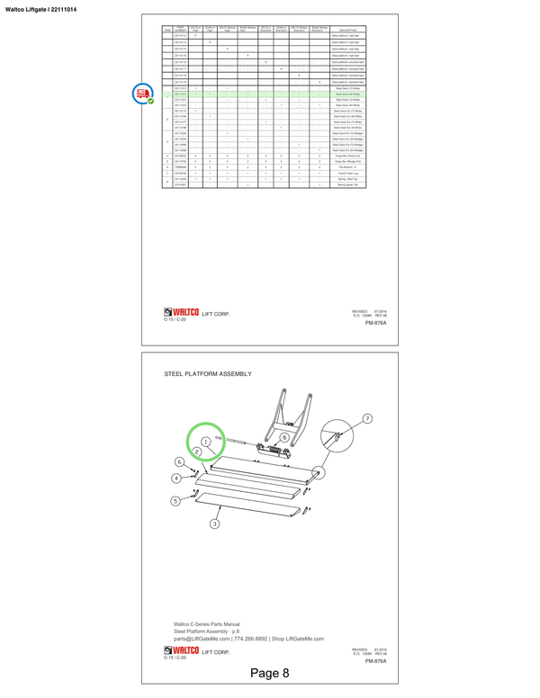 Waltco Liftgate | 22111014 — Steel Platform Assembly · p.8 (Waltco C-Series Parts Manual)