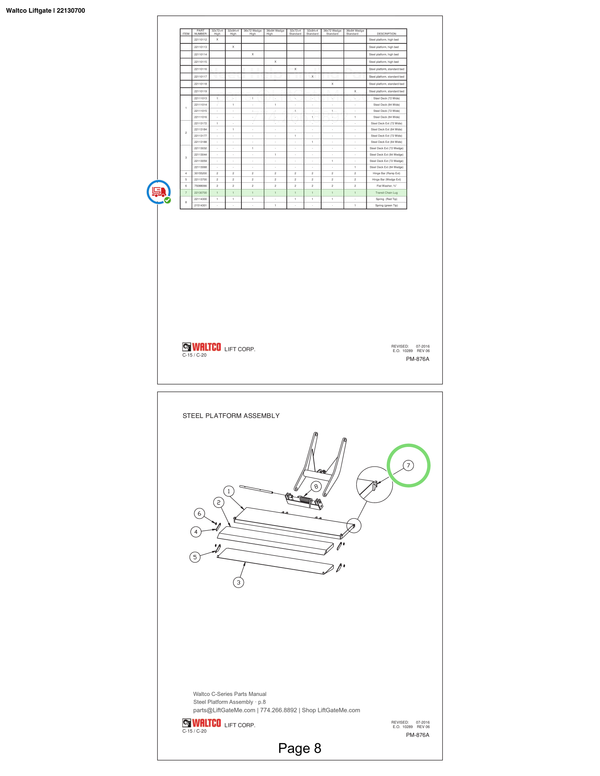 Waltco Liftgate | 22130700 — Steel Platform Assembly · p.8 (Waltco C-Series Parts Manual)