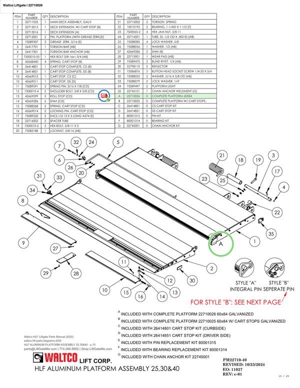 Waltco Liftgate | 22710026 — HLF ALUMINUM PLATFORM ASSEMBLY 25,30&40 · p.15 (Waltco HLF Parts Manual)