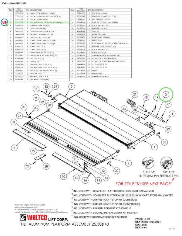 Waltco Liftgate | 22712001 — HLF ALUMINUM PLATFORM ASSEMBLY 25,30&40 · p.15 (Waltco HLF Parts Manual)