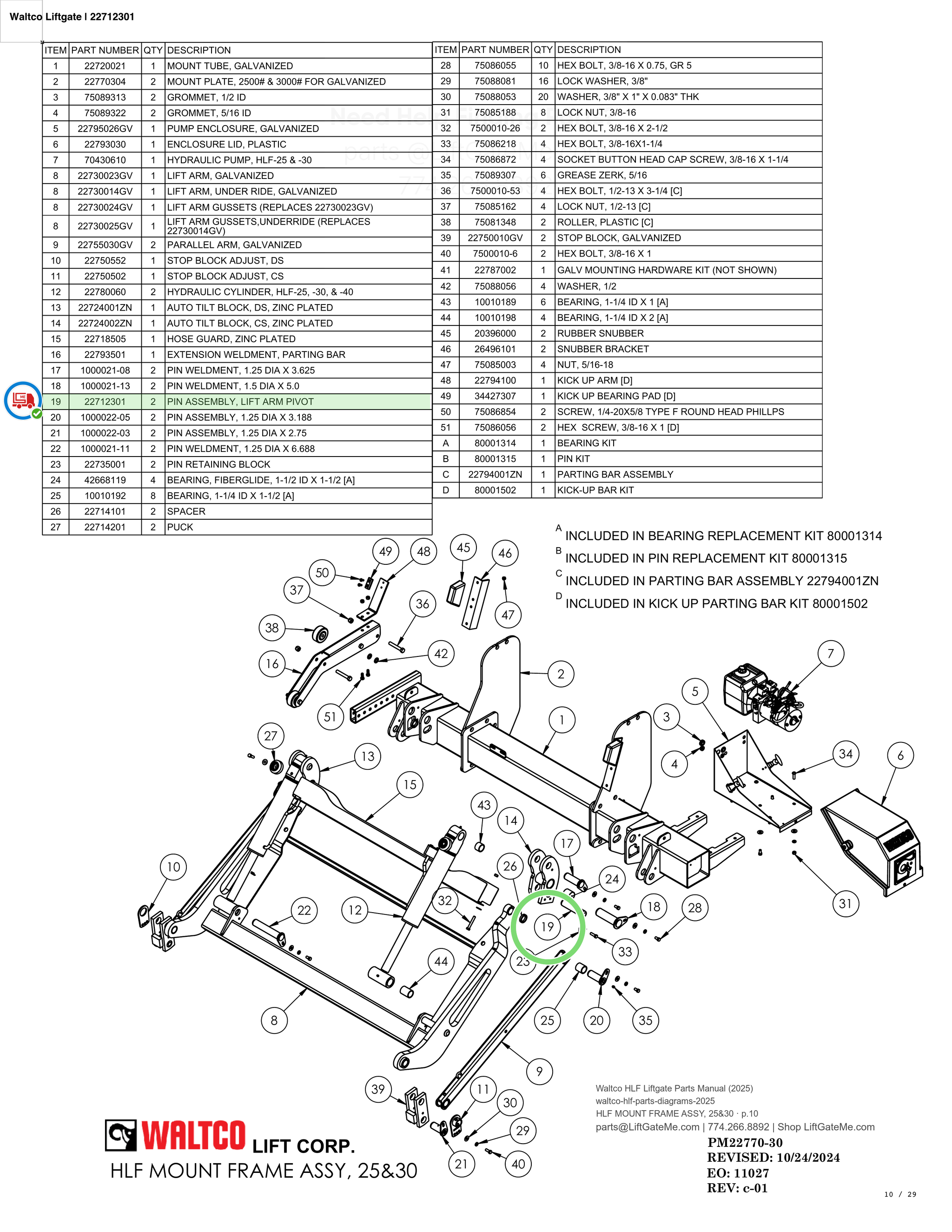 Waltco Liftgate | 22712301 — HLF MOUNT FRAME ASSY, 25&30 · p.10 (Waltco HLF Parts Manual)