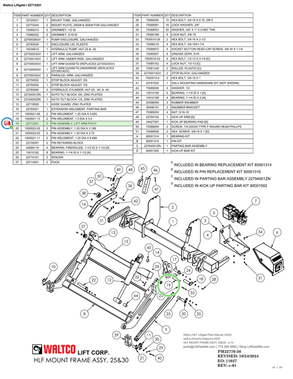 Waltco Liftgate | 22712301 — HLF MOUNT FRAME ASSY, 25&30 · p.10 (Waltco HLF Parts Manual)