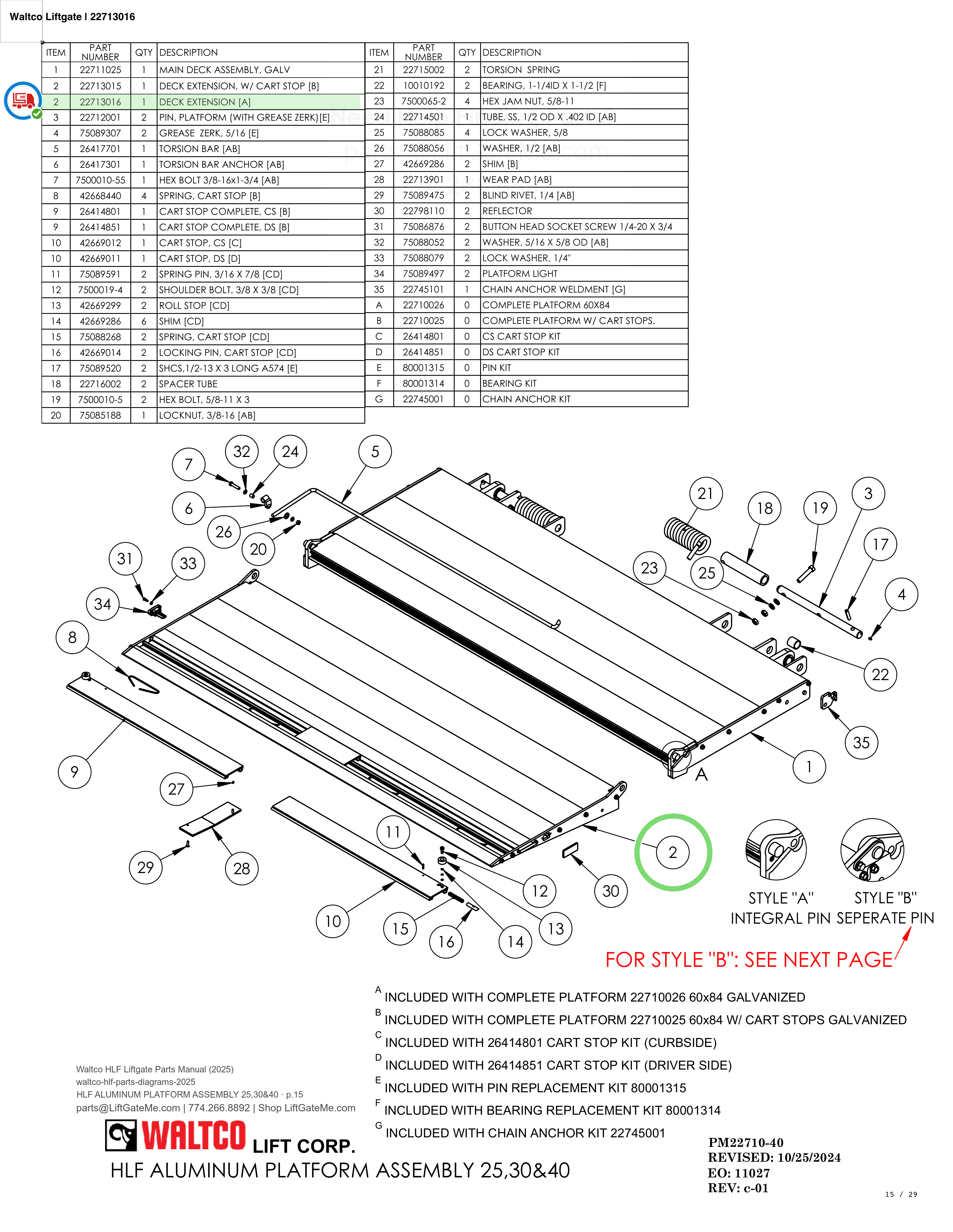 Waltco Liftgate | 22713016 — HLF ALUMINUM PLATFORM ASSEMBLY 25,30&40 · p.15 (Waltco HLF Parts Manual)