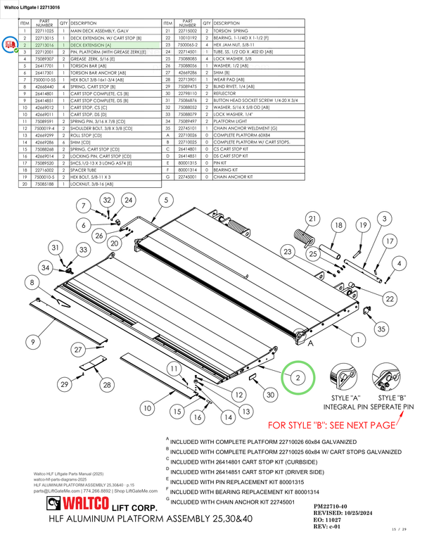 Waltco Liftgate | 22713016 — HLF ALUMINUM PLATFORM ASSEMBLY 25,30&40 · p.15 (Waltco HLF Parts Manual)