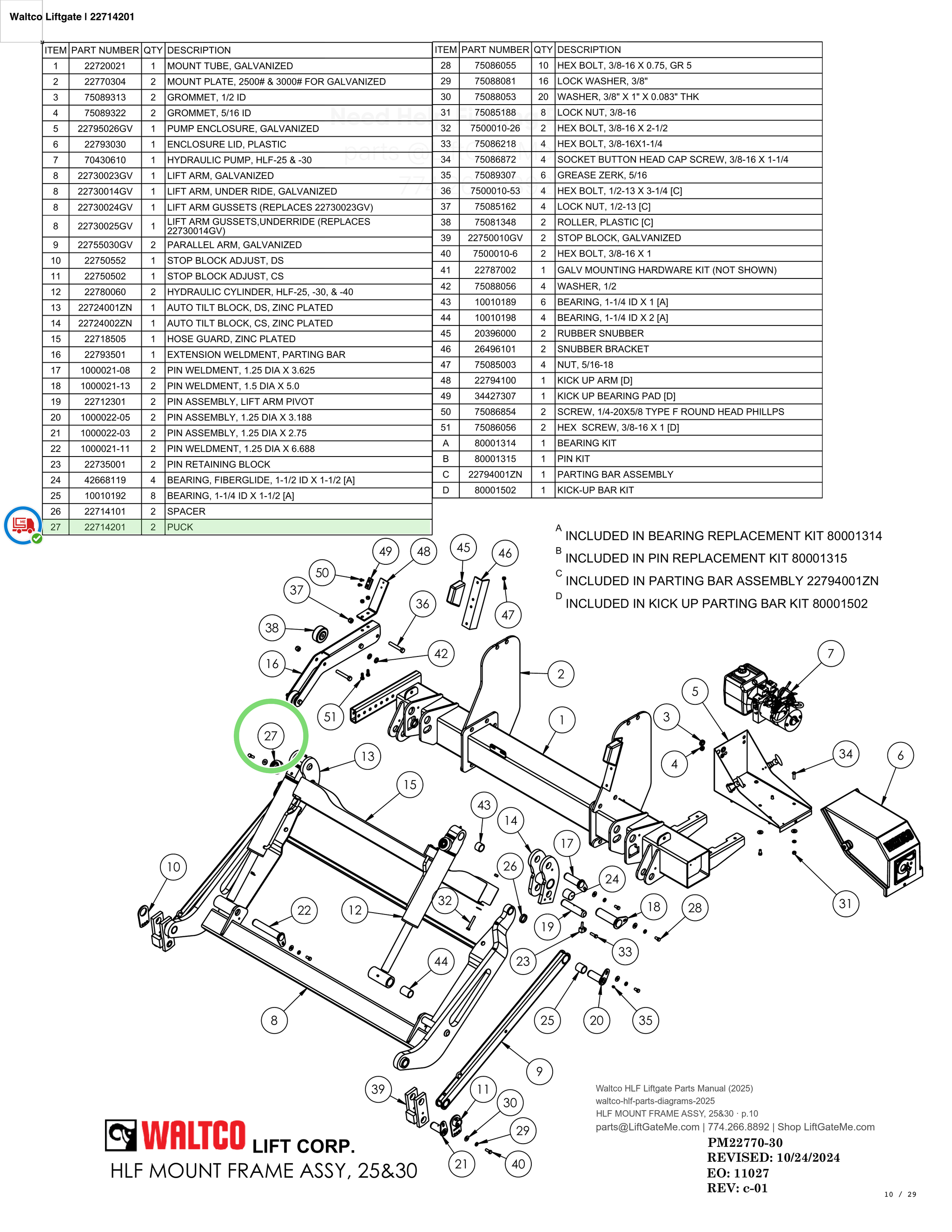 Waltco Liftgate | 22714201 — HLF MOUNT FRAME ASSY, 25&30 · p.10 (Waltco HLF Parts Manual)