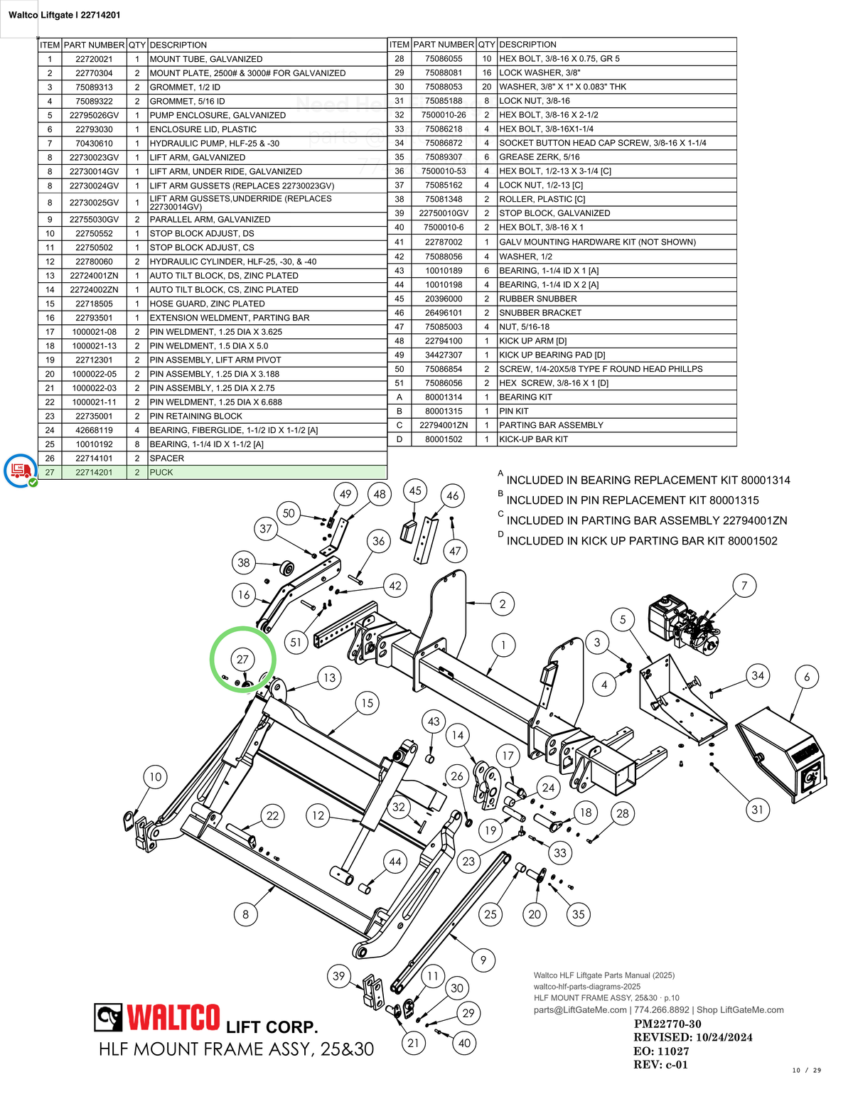 Waltco Liftgate | 22714201 — HLF MOUNT FRAME ASSY, 25&30 · p.10 (Waltco HLF Parts Manual)