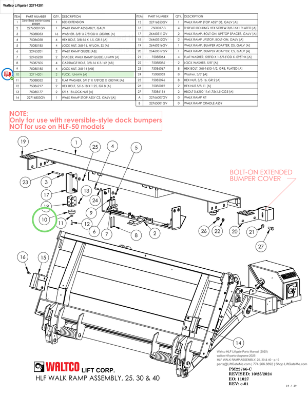 Waltco Liftgate | 22714201 — HLF WALK RAMP ASSEMBLY, 25, 30 & 40 · p.19 (Waltco HLF Parts Manual)