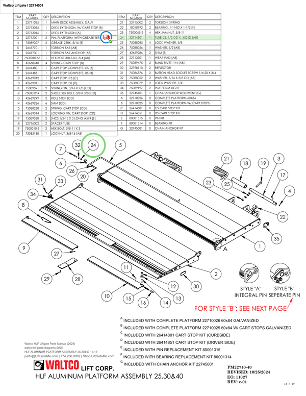 Waltco Liftgate | 22714501 — HLF ALUMINUM PLATFORM ASSEMBLY 25,30&40 · p.15 (Waltco HLF Parts Manual)