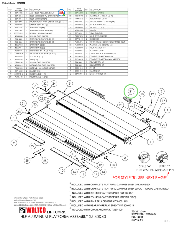 Waltco Liftgate | 22715002 — HLF ALUMINUM PLATFORM ASSEMBLY 25,30&40 · p.15 (Waltco HLF Parts Manual)