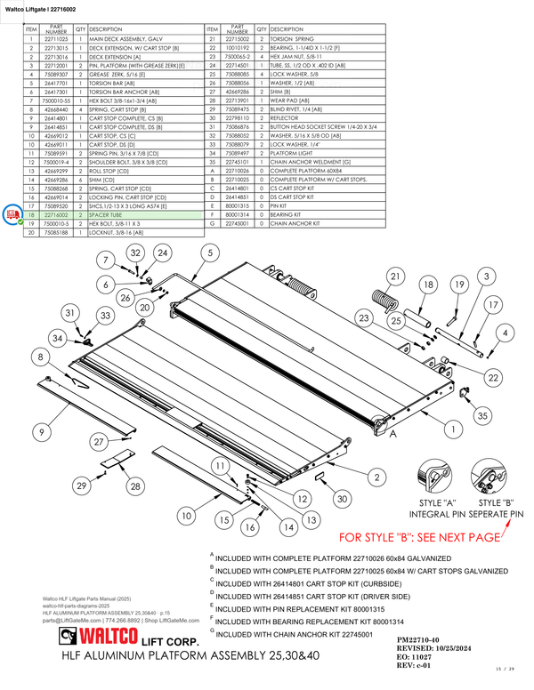 Waltco Liftgate | 22716002 — HLF ALUMINUM PLATFORM ASSEMBLY 25,30&40 · p.15 (Waltco HLF Parts Manual)