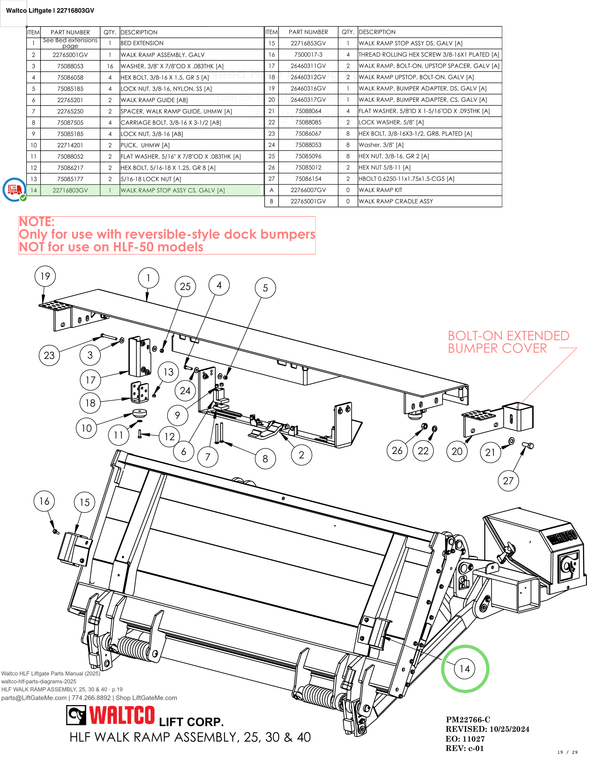 Waltco Liftgate | 22716803gv — HLF WALK RAMP ASSEMBLY, 25, 30 & 40 · p.19 (Waltco HLF Parts Manual)