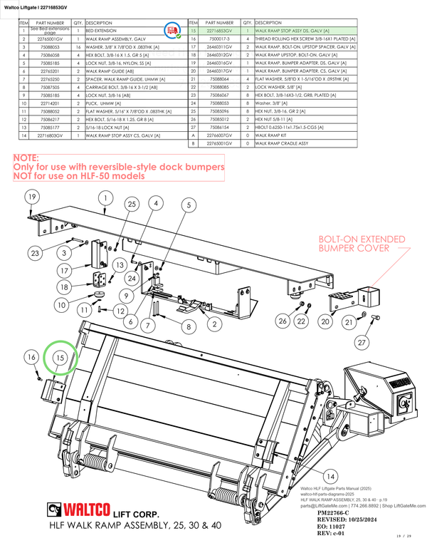Waltco Liftgate | 22716853gv — HLF WALK RAMP ASSEMBLY, 25, 30 & 40 · p.19 (Waltco HLF Parts Manual)