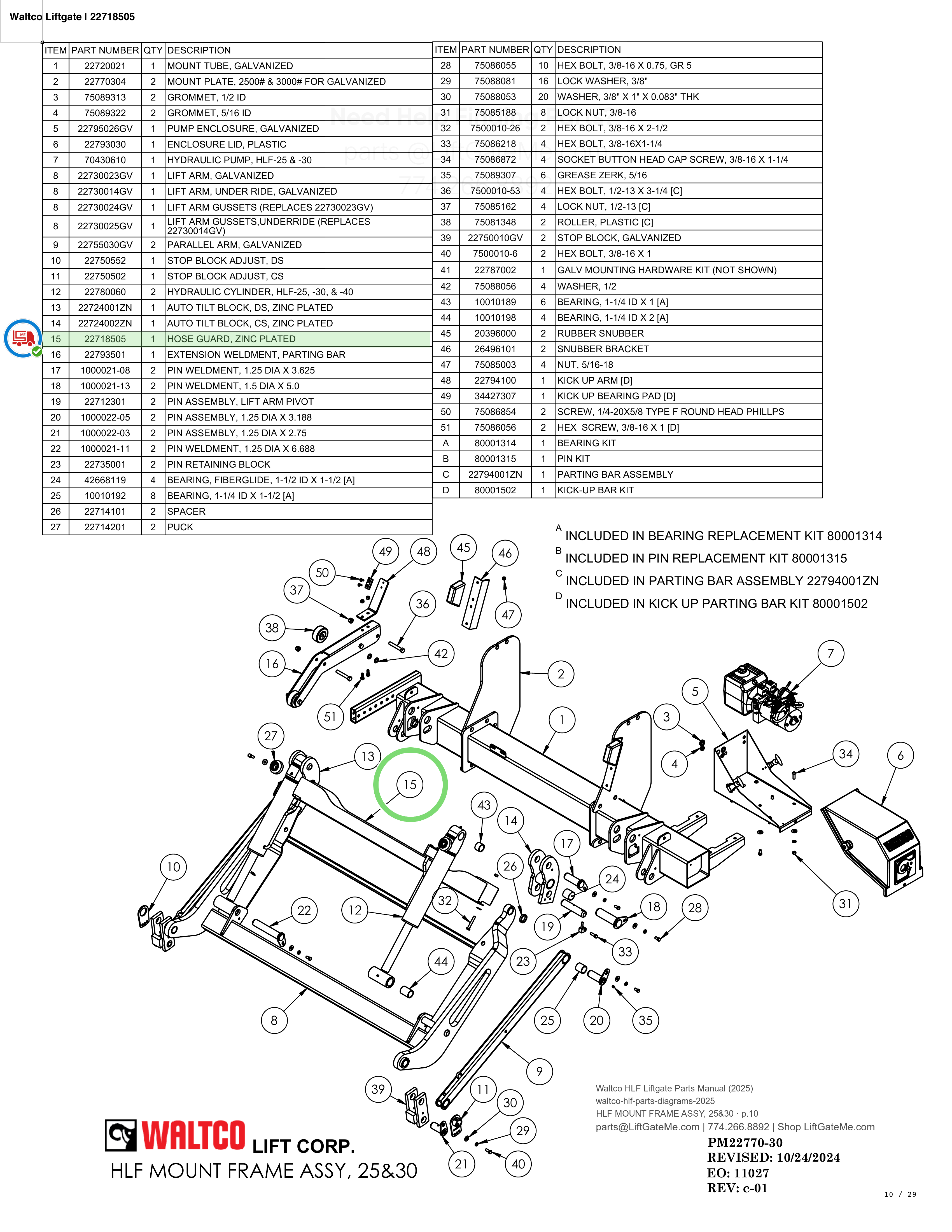 Waltco Liftgate | 22718505 — HLF MOUNT FRAME ASSY, 25&30 · p.10 (Waltco HLF Parts Manual)