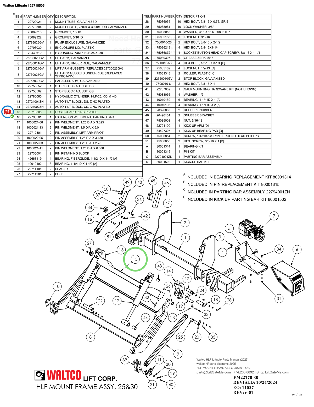 Waltco Liftgate | 22718505 — HLF MOUNT FRAME ASSY, 25&30 · p.10 (Waltco HLF Parts Manual)