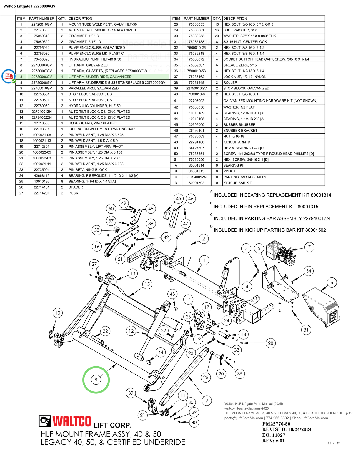 Waltco Liftgate | 22730006gv — HLF MOUNT FRAME ASSY, 40 & 50 LEGACY 40, 50, & CERTIFIED UNDERRIDE · p.12 (Waltco HLF Parts Manual)