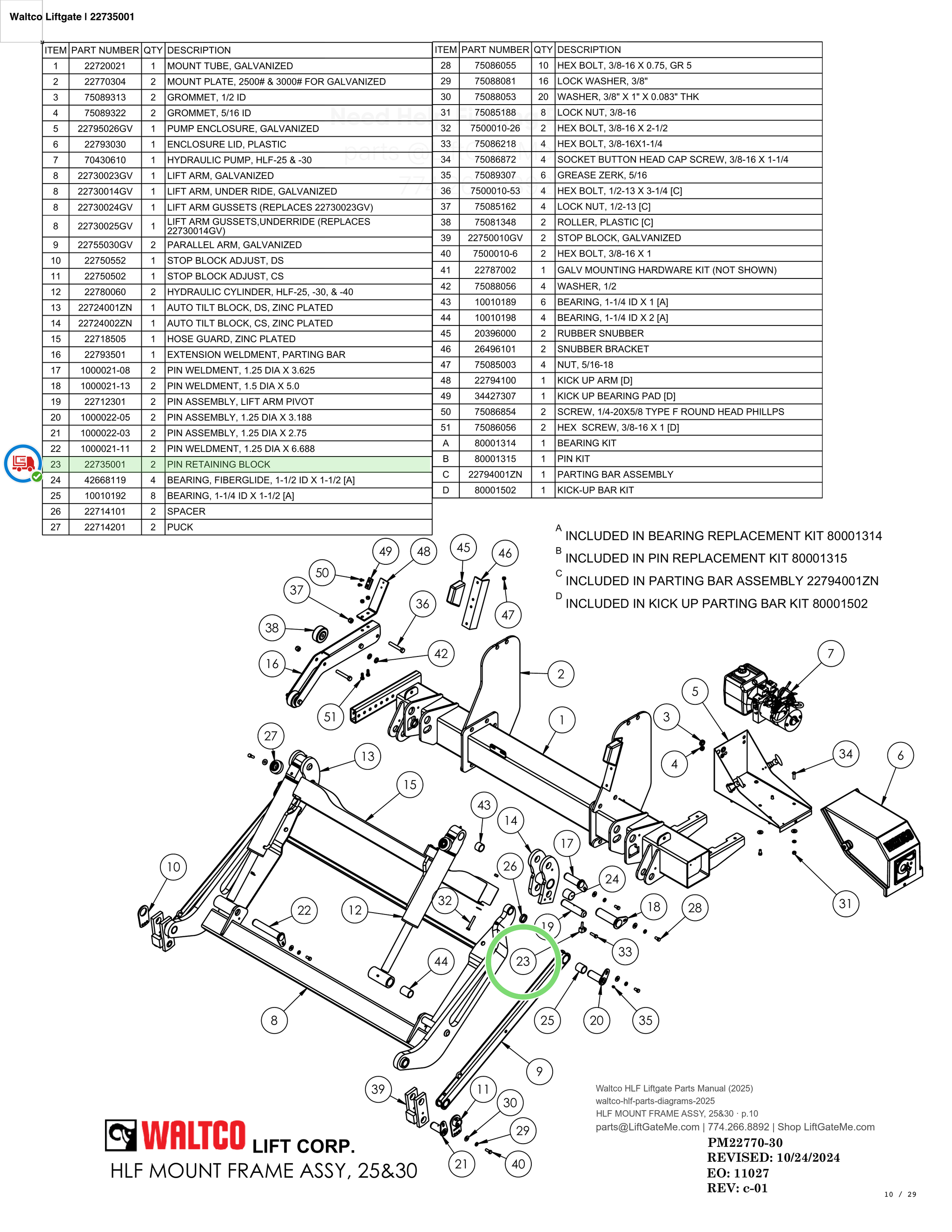 Waltco Liftgate | 22735001 — HLF MOUNT FRAME ASSY, 25&30 · p.10 (Waltco HLF Parts Manual)
