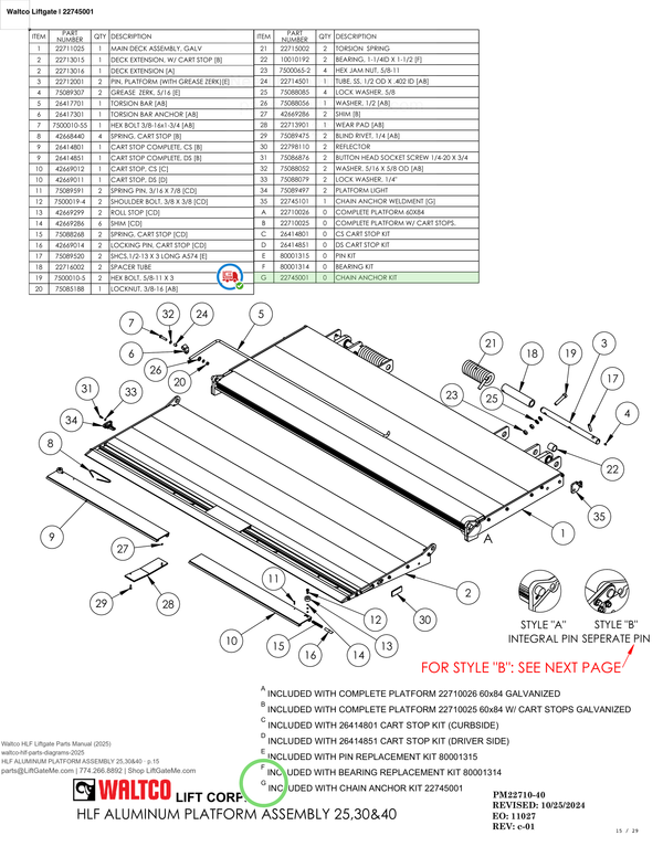Waltco Liftgate | 22745001 — HLF ALUMINUM PLATFORM ASSEMBLY 25,30&40 · p.15 (Waltco HLF Parts Manual)