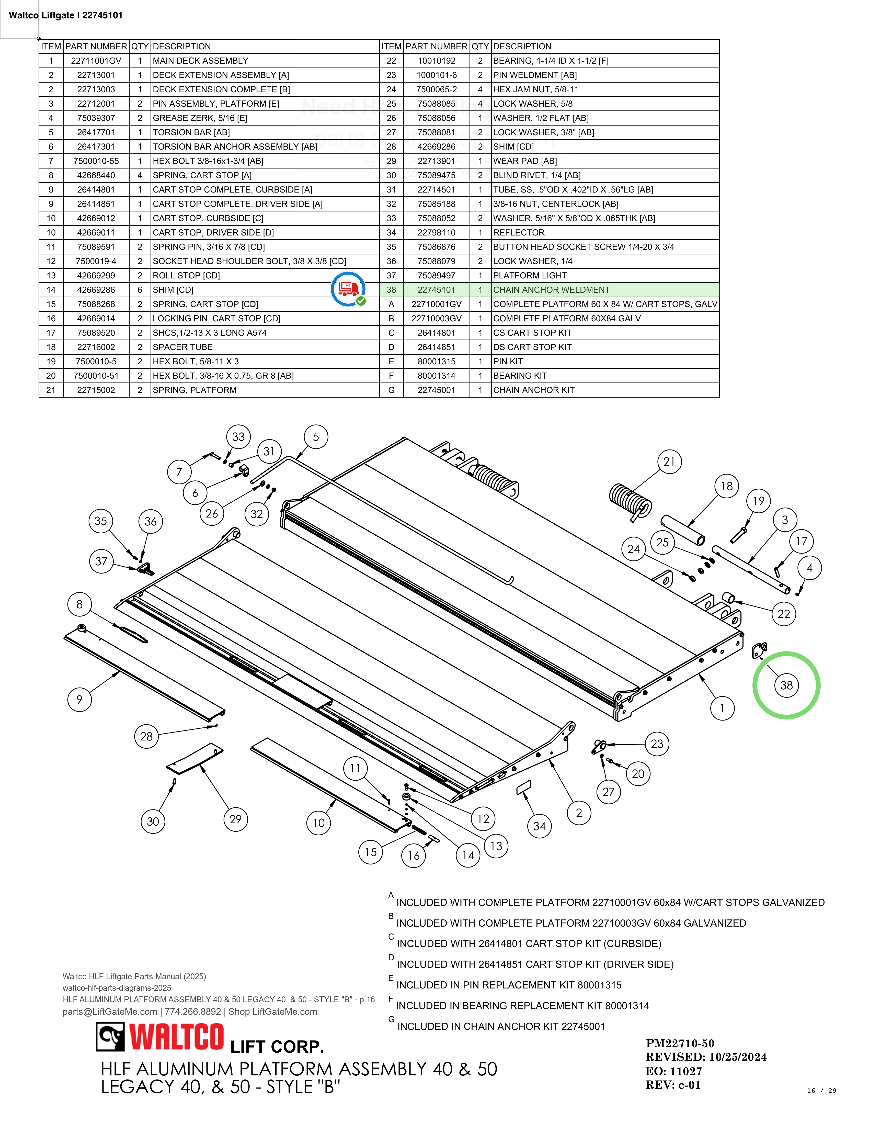 Waltco Liftgate | 22745101 — HLF ALUMINUM PLATFORM ASSEMBLY 40 & 50 LEGACY 40, & 50 - STYLE 