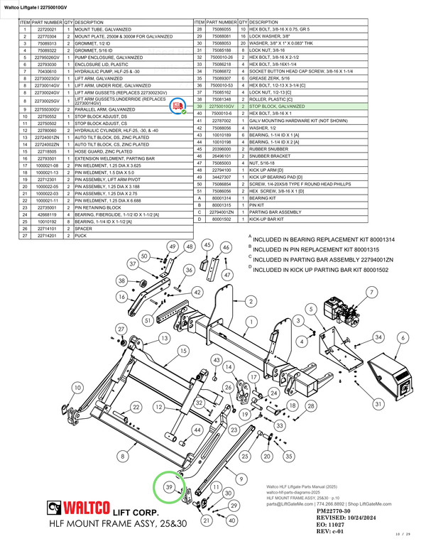 Waltco Liftgate | 22750010gv — HLF MOUNT FRAME ASSY, 25&30 · p.10 (Waltco HLF Parts Manual)