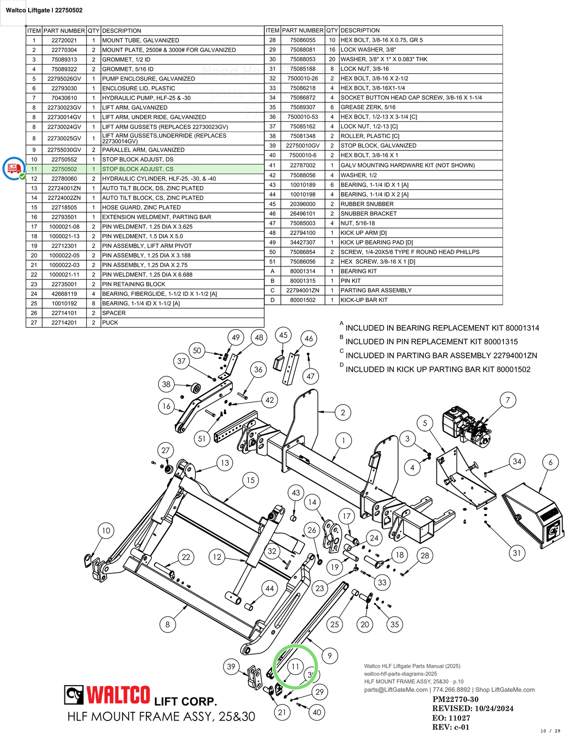 Waltco Liftgate | 22750502 — HLF MOUNT FRAME ASSY, 25&30 · p.10 (Waltco HLF Parts Manual)