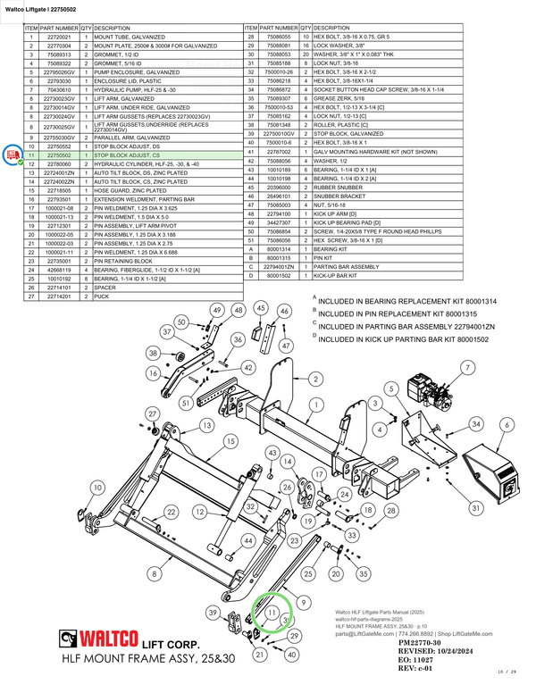 Waltco Liftgate | 22750502 — HLF MOUNT FRAME ASSY, 25&30 · p.10 (Waltco HLF Parts Manual)